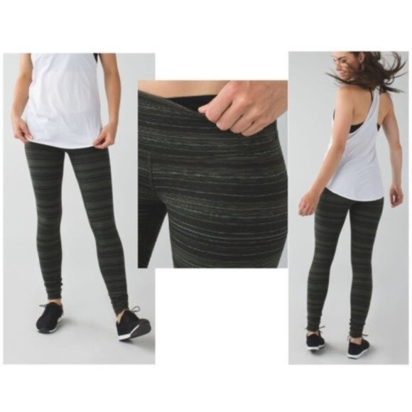 Lululemon | Wunder Under Pant III Cyber Stripe, Gator Green, Black | Size 6 - Picture 2 of 13